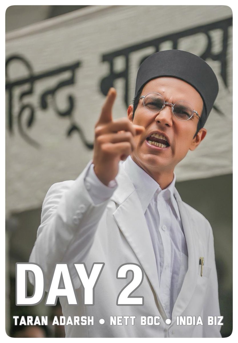 #SwatantryaVeerSavarkar was impacted on Day 1 by the delay in announcing screens, show timings and commencement of ticket bookings [happened late on Thu], but the biz witnesses a solid upturn on Day 2 [+104.55%], mainly in #Maharashtra… Fri 1.10 cr, Sat 2.25 cr. Total: ₹ 3.35…