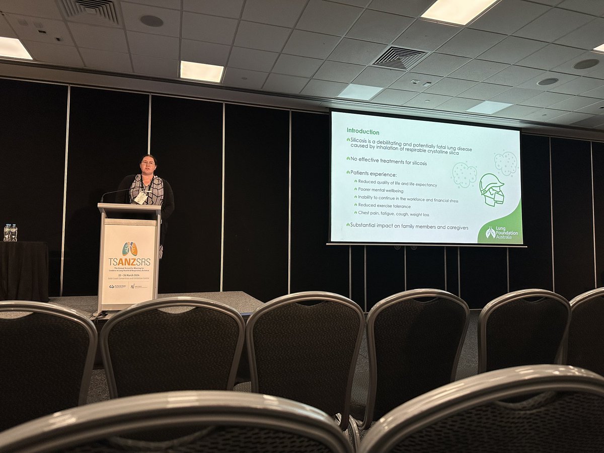 Fantastic overview from Sharna from the <a href="/Lungfoundation/">Lung Foundation Australia</a> outlining researcher and consumer lead research priorities in Silicosis this afternoon at <a href="/tsanz_thoracic/">TSANZ</a> @markbrooke68