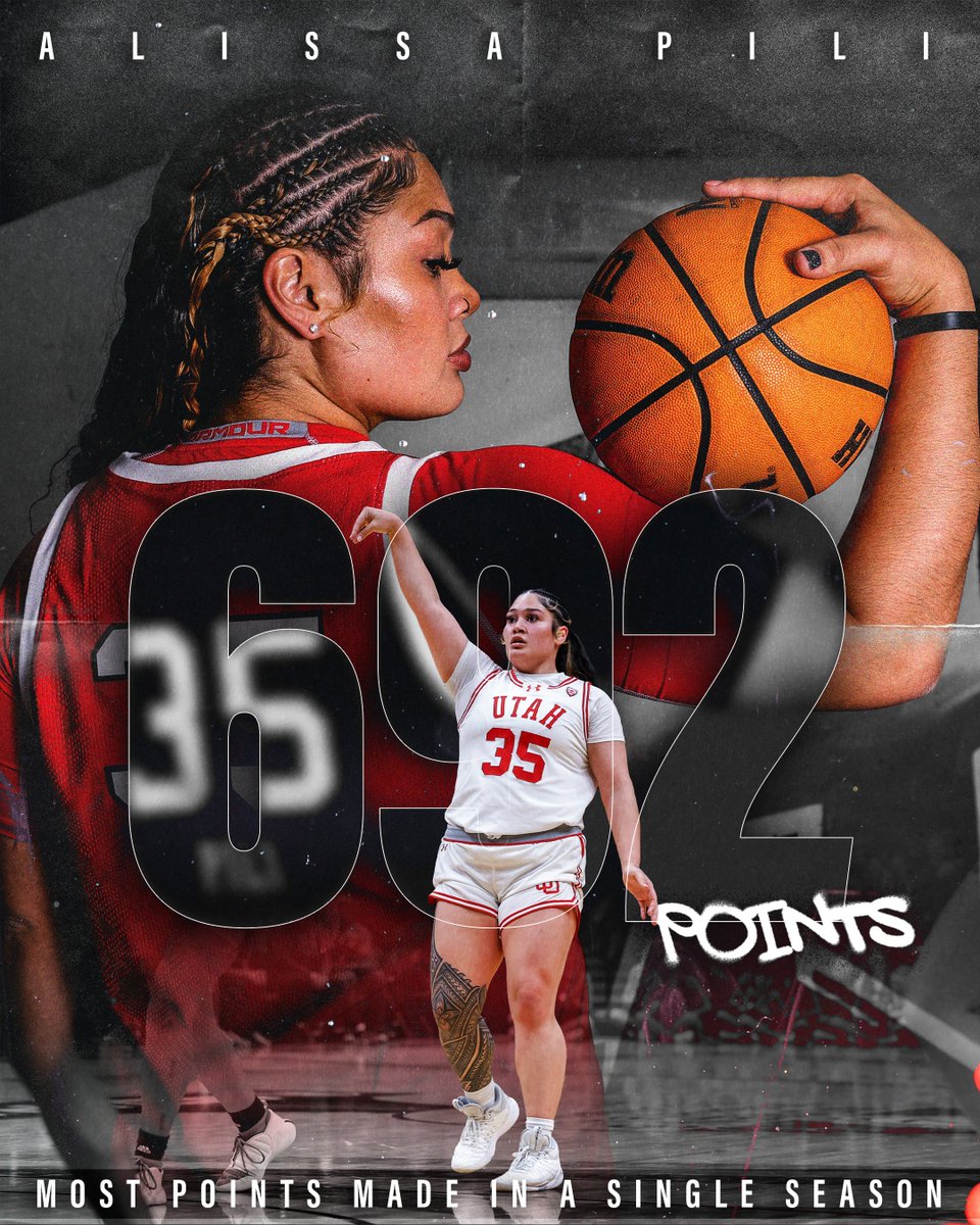 📈 RECORD BREAKER 📈 After scoring her 692nd point this season, Alissa Pili breaks a Utah Basketball record for most points made in a single season. #GoUtes