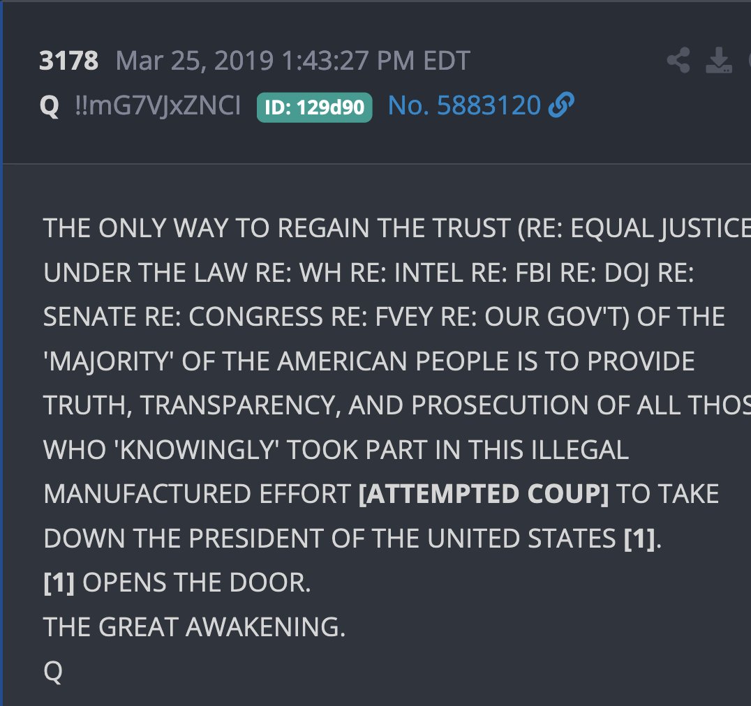'THE ONLY WAY TO REGAIN THE TRUST (RE: EQUAL JUSTICE UNDER THE LAW RE: WH  RE: INTEL RE: FBI RE: DOJ RE: SENATE RE: CONGRESS RE: FVEY RE: OUR  GOV'T) OF THE 'MAJORITY' OF THE AMERICAN PEOPLE IS TO PROVIDE TRUTH,  TRANSPARENCY, AND PROSECUTION OF ALL THOSE WHO 'KNOWINGLY' TOOK…