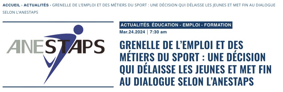 Patrick Bayeux / Décideurs du sport (@patrickbayeux) on Twitter photo Pour l' <a href="/ANESTAPS/">ANESTAPS</a> la décision prise par “l’escouade” (branche pro, DGESIP l'enseignement supérieur et de la recherche Ministère de l'Enseignement supérieur et de la Recherche <a href="/sup_recherche/">Ministère Enseignement supérieur et Recherche</a> , DS direction des sports du <a href="/Sports_gouv/">Ministère des Sports 🇫🇷</a> Ministère des Sports et des Jeux Olympiques Pour l' <a href="/ANESTAPS/">ANESTAPS</a> la décision prise par “l’escouade” (branche pro, DGESIP l'enseignement supérieur et de la recherche Ministère de l'Enseignement supérieur et de la Recherche <a href="/sup_recherche/">Ministère Enseignement supérieur et Recherche</a> , DS direction des sports du <a href="/Sports_gouv/">Ministère des Sports 🇫🇷</a> Ministère des Sports et des Jeux Olympiques