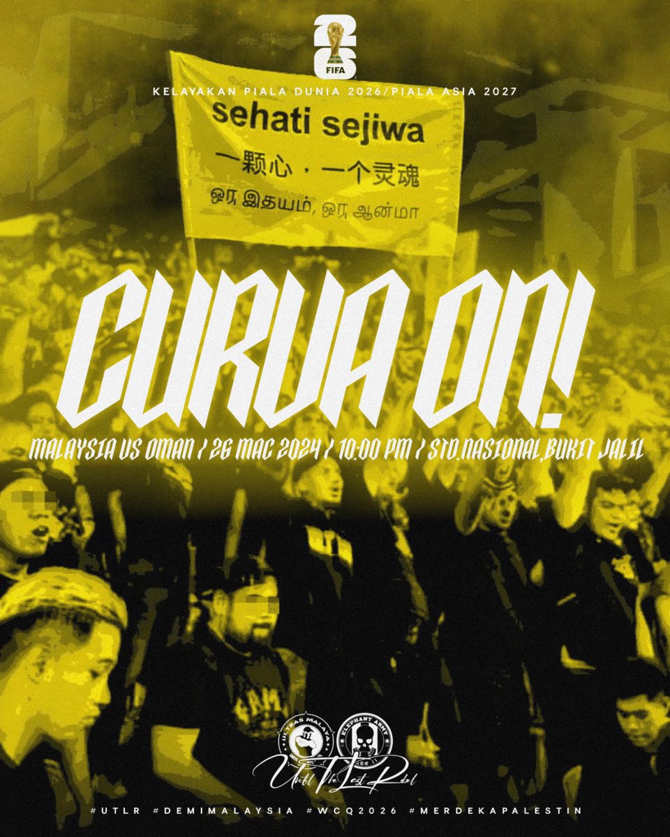 Ayuh Anak Watan dari bumi Pahang ! Misi membalas dendam ke atas Oman dalam saingan Kelayakan Piala Dunia 2026 Selasa , 26 Mac Stadium Nasional Bukit Jalil #UTLR #DariPahangDemiMalaysia #MerdekaPalestin #WCQ2026