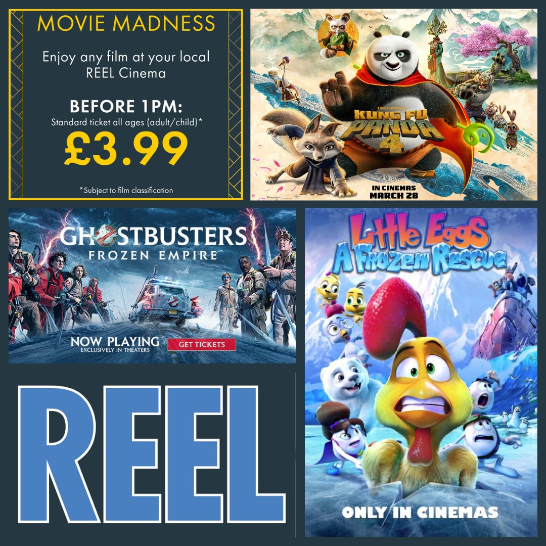 REEL Cinemas on X: FAMILY MOVIES for EASTER🐤 at REEL CINEMAS. Don't  forget MOVIE MADNESS - All movies before 1pm any day only £3.99 a ticket!  See you at the 🎥 🍿