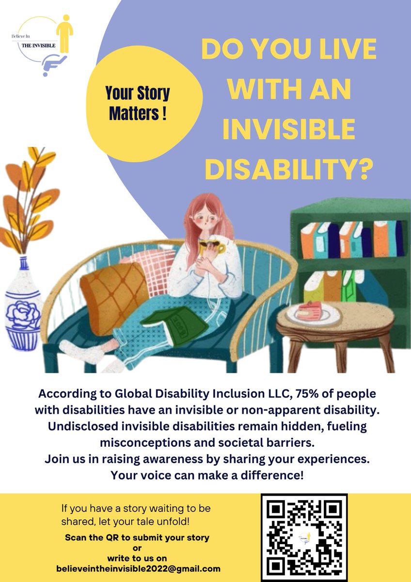 Believe In The Invisible (@believeinvisibl) on Twitter photo In a world where appearances often dictate our perceptions, it's time to unveil the hidden realities. Your voice has the power to spark conversations & to pave the way for a more #inclusive tomorrow.
#InvisibleDisabilities 
Share your story with us here - forms.gle/nfbpSmLpbyoUZ9… In a world where appearances often dictate our perceptions, it's time to unveil the hidden realities. Your voice has the power to spark conversations & to pave the way for a more #inclusive tomorrow.
#InvisibleDisabilities 
Share your story with us here - forms.gle/nfbpSmLpbyoUZ9…