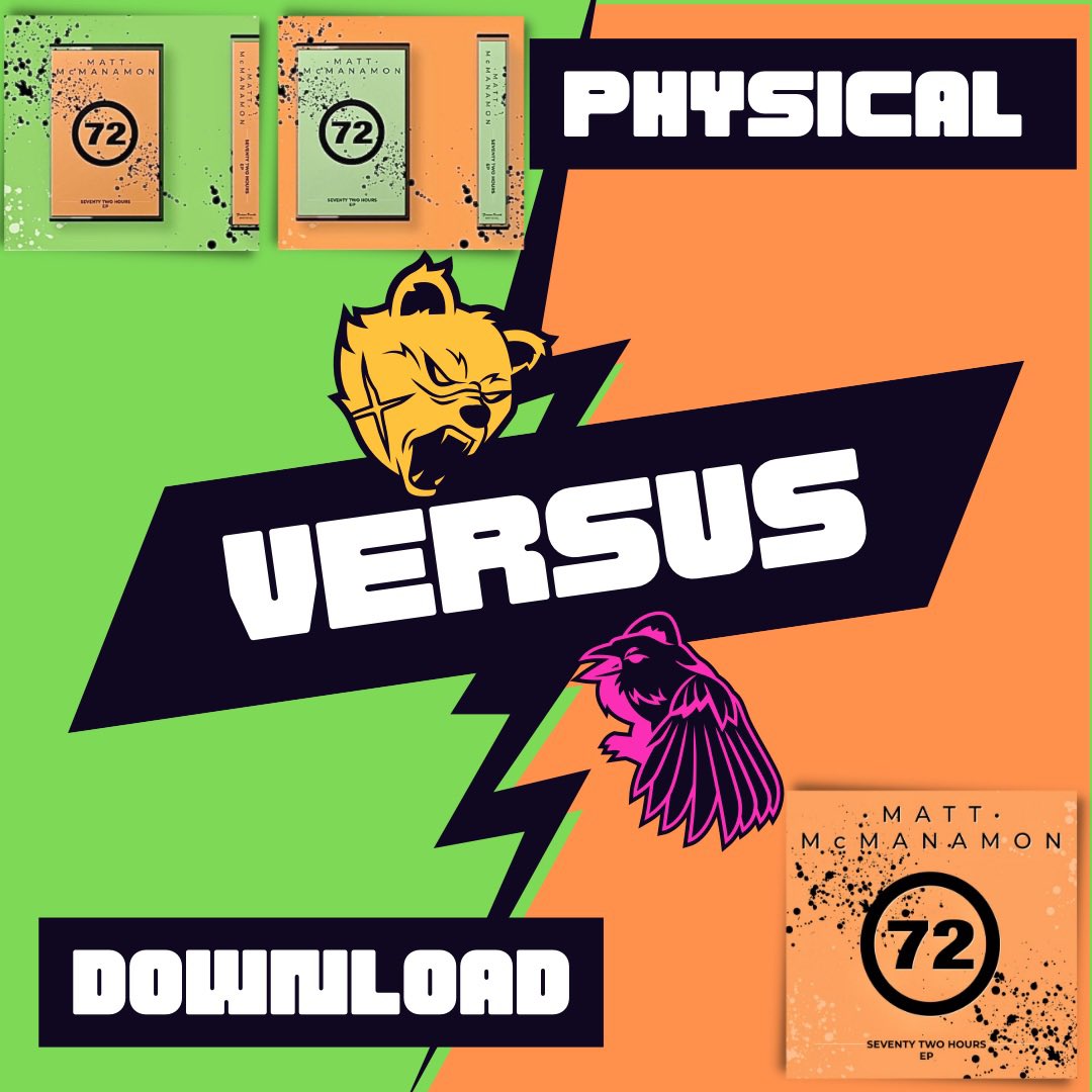 #physicalvsdownload Dropping next week 𝟐𝟗/𝟎𝟑/𝟐𝟎𝟐𝟒 in either ‘Faded Orange’ or ‘Dollar Bill Green’ + accompanying download code. + FREE LIMITED EDITION SURPRISE! The download load version won’t! Pre-order ↪️ mattmcmanamon.bandcamp.com/album/72-hours… Pre-save ↪️ slinky.to/72HoursEP
