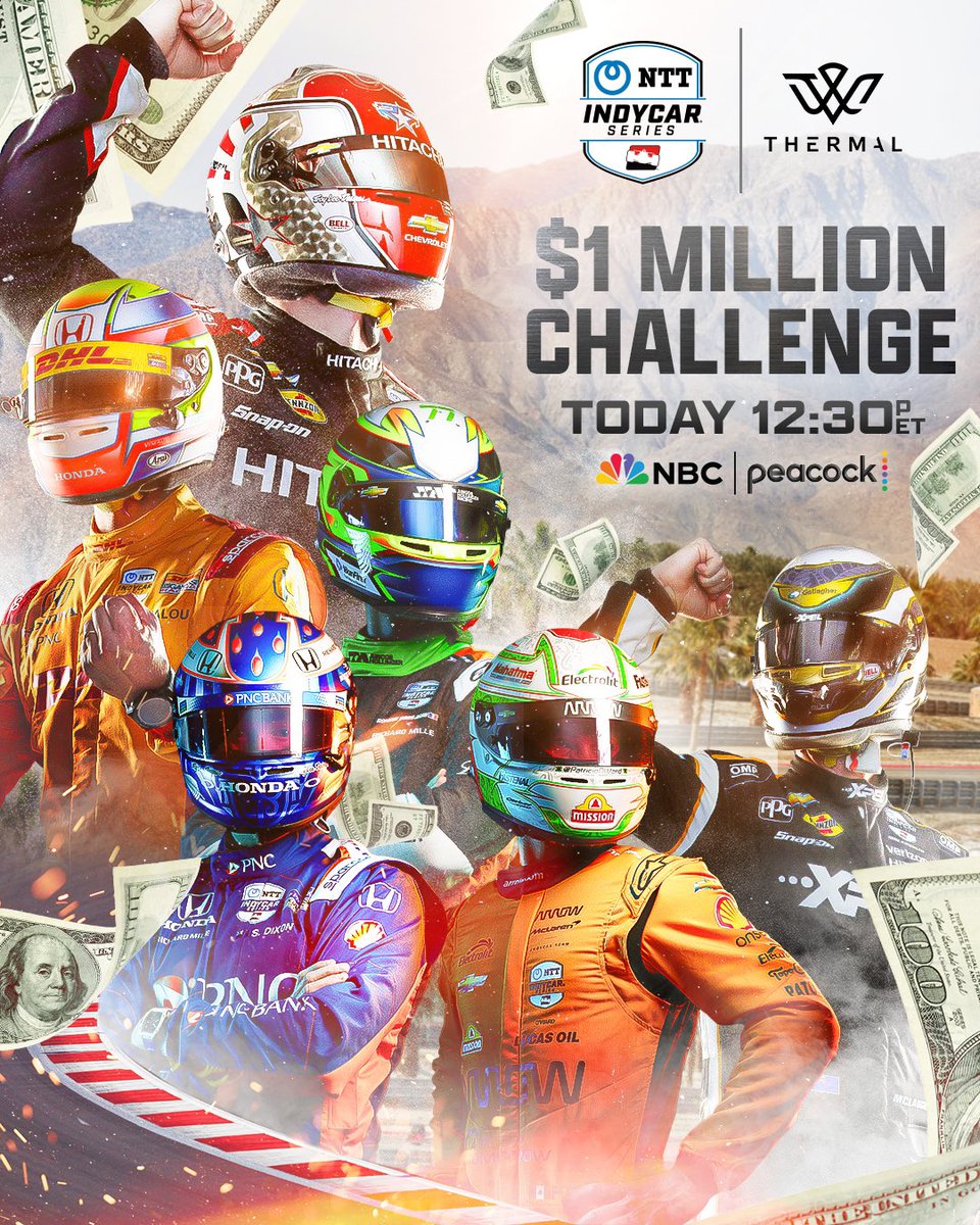 REPOST if you’ll be watching the INDYCAR $1 Million Challenge at Thermal! TODAY, March 24 | 12:30 ET | NBC and Peacock