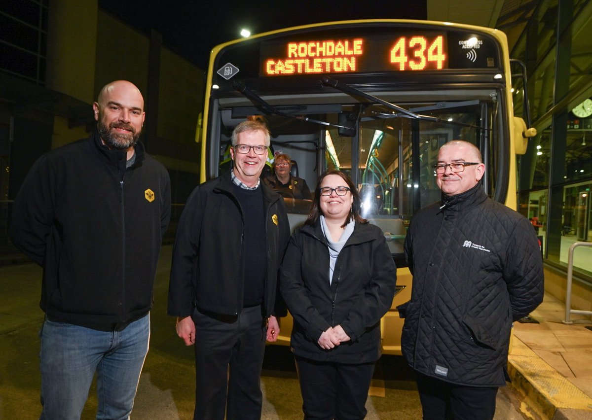 Right on time! The 434 left Middleton bus station at 05:04 this morning as the first service in phase two of @BeeNetwork. We look forward to welcoming customers on a new journey with us as we operate buses across Rochdale and Bury to support Greater Manchester and @MayorofGM