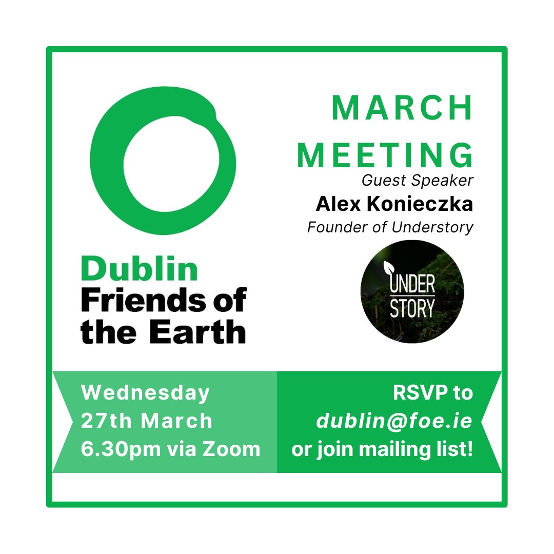 Dublin Friends of the Earth (@dublinfoe) on Twitter photo Join us this coming Wednesday 27th at 6.30pm!
Hear about upcoming plans and events, and #EnvironmentalEducation and #ZeroWaste from <a href="/Understory_ie/">Understory</a> founder Alex Konieczka!
RSVP via dublin@foe.ie and to join our mailing list!
#DublinClimate #Sustainability #ClimateAction #FOE Join us this coming Wednesday 27th at 6.30pm!
Hear about upcoming plans and events, and #EnvironmentalEducation and #ZeroWaste from <a href="/Understory_ie/">Understory</a> founder Alex Konieczka!
RSVP via dublin@foe.ie and to join our mailing list!
#DublinClimate #Sustainability #ClimateAction #FOE