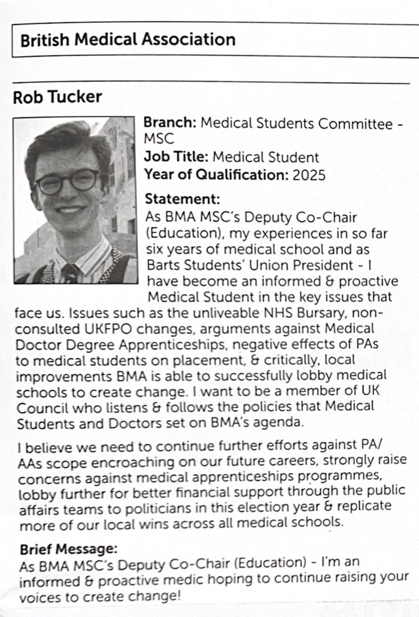 Med Students: I'm running for @TheBMA UK Council to be one of 3 Med Student members. Deadline to vote is Monday 8th April - it's by post so check your home/uni addresses, A vote for me is one for experience in education & being best placed to creating change!