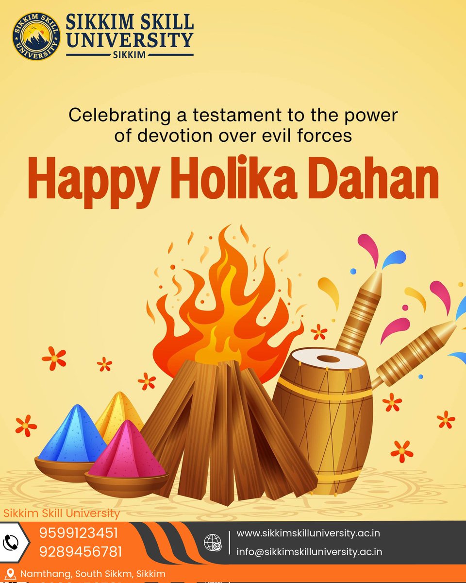 'May the flames of Holika Dahan burn away all negativity and fill your life with colors of joy and prosperity. Happy Holika Dahan #HolikaDahan #FestivalOfColors #PositiveVibes #JoyfulMoments #ProsperityAndPeace #sikkimskilluniversity #namthang #southsikkim #sikkim