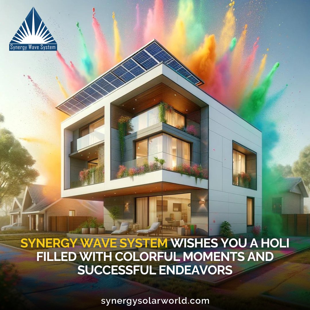 May your Holi be as bright as the solar energy powering your home! Synergy Wave System wishes you a colorful and sustainable celebration! #SynergyWaveSystem #Happyholi #festivals #SustainableSwitch #SolarPower #GreenLiving #RenewableRevolution #SustainablePower