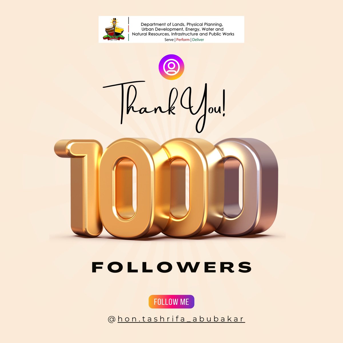 'Grateful for 1000 IG followers. 🎉 Your support keeps us inspired as we share updates on Lands, Urban Dev, Energy, Water, & more. Together, we're building a sustainable future. Thanks for being part of our journey! #ThankYou #CommunitySupport #Sustainability'