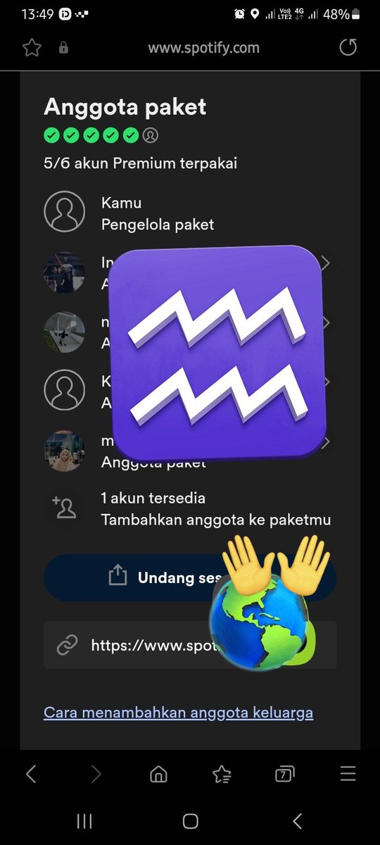 WTS Want to sell: ada 2 akun family Spotify. Masing-masing akun ada kuota 1 member/anggota kosong, sharing family plan spotify. Kurang 2 orang member
Silahkan DM yang mau join #zonauang #Spotify #SpotifyFamily