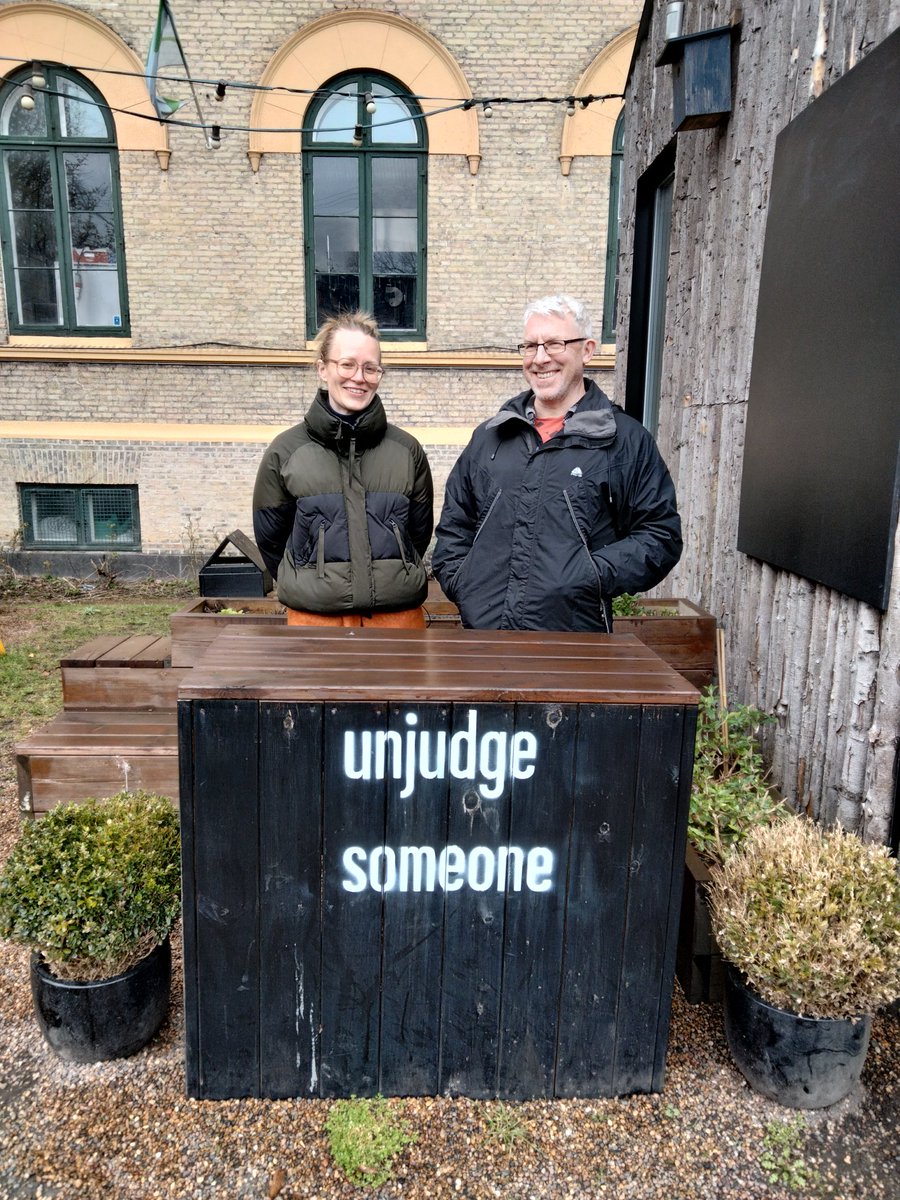 Preparing to greet our #Geo2123 students and to engage methods of urban ethnography in Copenhagen without judgement! (This is the local #humanlibrary) @NCL_Geography