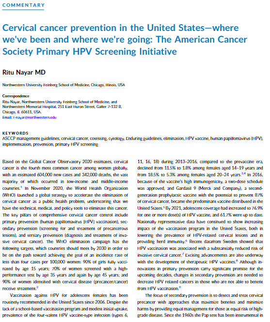Cancer Cytopathology (@cancercytopath) on Twitter photo At 4:30pm today, #CytoPath Legend <a href="/NayarRitu/">Ritu Nayar, MD</a> will present on the evolution of #CervicalCancer screening at #USCAP2024. Revisit Dr. Nayar's <a href="/cervicalRT/">ACS National Roundtable on Cervical Cancer</a> commentary on the past, present, and future of cervical cancer prevention: acsjournals.onlinelibrary.wiley.com/doi/epdf/10.10… At 4:30pm today, #CytoPath Legend <a href="/NayarRitu/">Ritu Nayar, MD</a> will present on the evolution of #CervicalCancer screening at #USCAP2024. Revisit Dr. Nayar's <a href="/cervicalRT/">ACS National Roundtable on Cervical Cancer</a> commentary on the past, present, and future of cervical cancer prevention: acsjournals.onlinelibrary.wiley.com/doi/epdf/10.10…