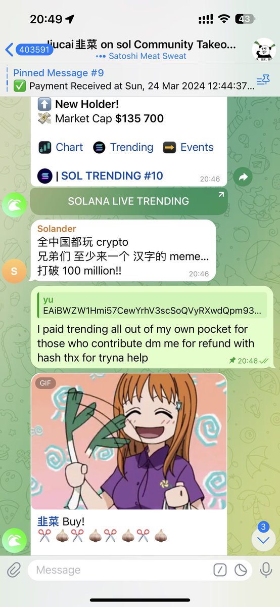jiucaionsol's tweet photo. I love this community so I paid for it 
Glhf $jiucai $韭菜 onsol community takeover https://t.co/Hf5OvRjzVp