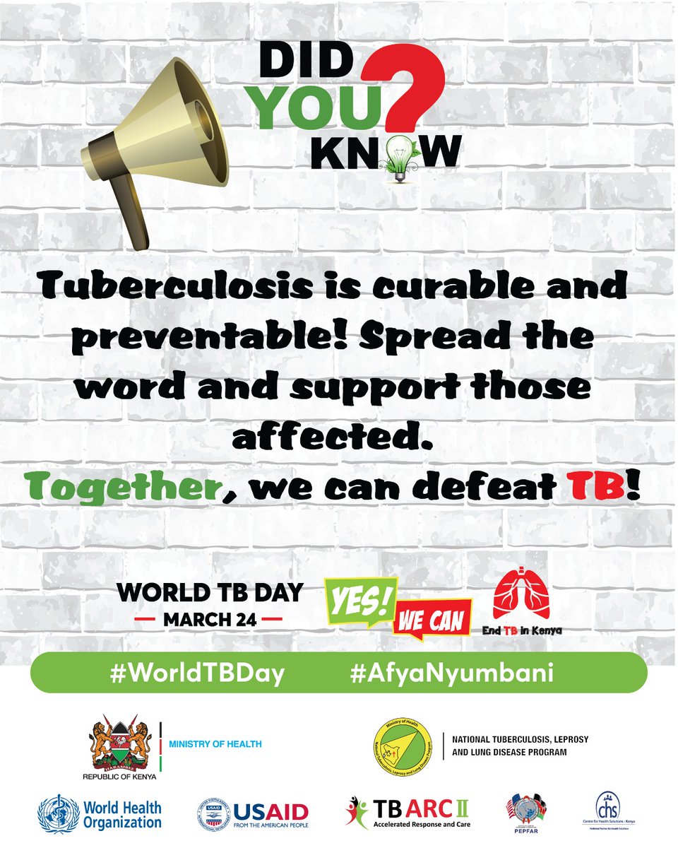 TB doesn't take day off,even on Sunday,it's a day 4 reflection & action.Let's reflect on impactof TB & use thisopportunity 2 educate & promote early detection,treatment & support the affected.#WorldTBDay2024 @MOH_Kenya @NTLDKenya @TBChampions_ke @CHSKenya @WHOKenya @ReSoKenya