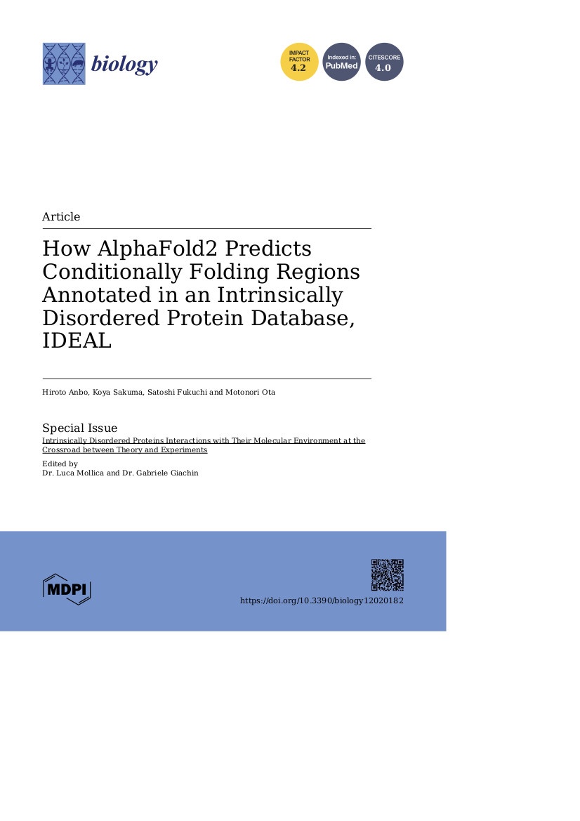 Biology_MDPI's tweet image. Interesting paper alert! Learn about how AlphaFold2 predicts conditionally folding regions in intrinsically disordered proteins. 
🔗Check it out here: mdpi.com/2093342..
#proteinstructureprediction #AlphaFold2 #research