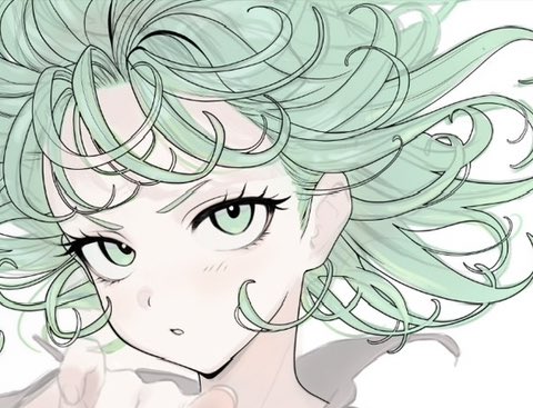 tatsumaki 1girl solo looking at viewer blush short hair simple background white background  illustration images