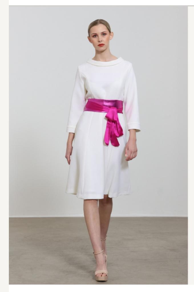 Spring from @HigginsHeidi #irishfashion #dress #whitedress #pink #pinkbelt #occasionwear #partywear #partydress #dressforawedding #dressfortheraces #madeinireland #Irishfashionart #heidihiggins #Irishdesign #CIFD