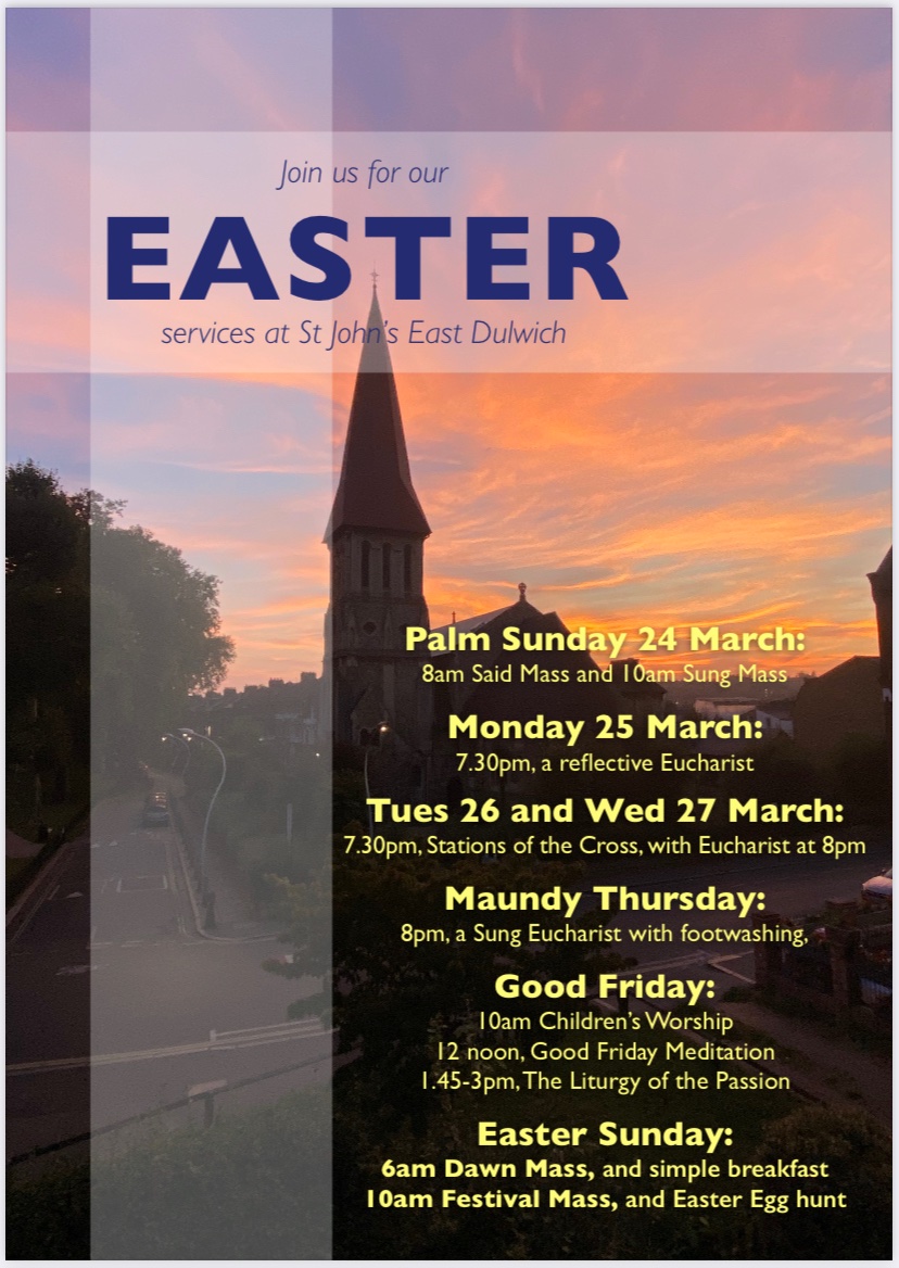 Join us for our services for Holy Week and Easter, at John’s Church on Goose Green, including a special service for children at 10am on Good Friday. More details on our website, all are welcome! @SouthwarkCofE @churchofengland @MessyChurchBRF #EastDulwich #Peckham