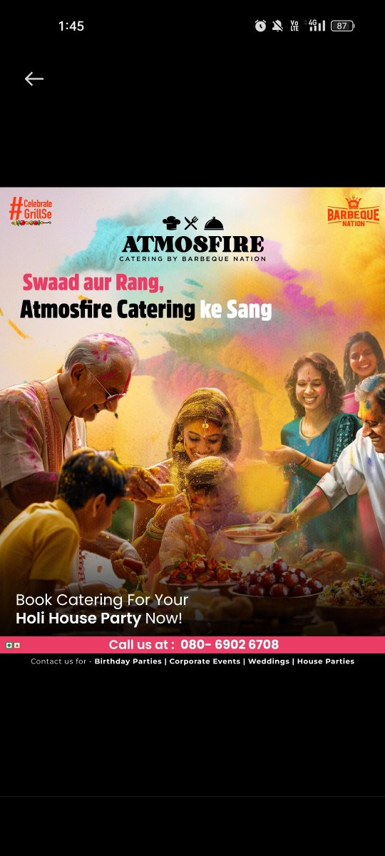 Leave the Holi planning to us, and enjoy the colours of joy! Enjoy the festivities in style with Atmosfire. #barbeque_nation #barbequenation #atmosfire #holi #holihouseparty