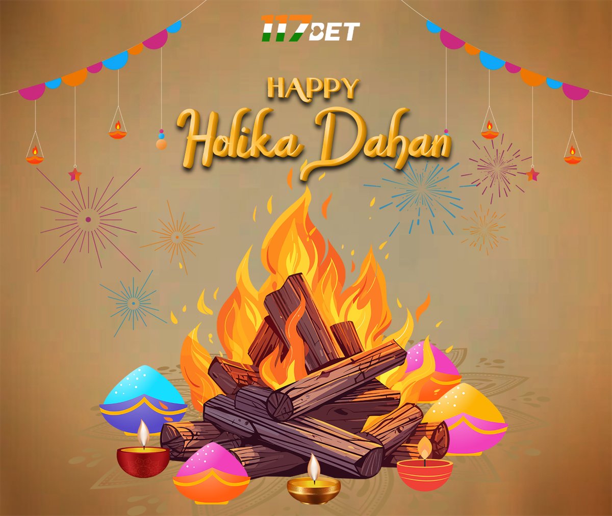 117bet_gaming's tweet image. Happy Holika Dahan! Celebrate good over evil and the start of spring. 🎉🌸 

यह दिन खुशी और शांति लाए। अलाव की रोशनी आपके दिल को खुशियों से भर दे। 🔥💖

Wishing you a colorful and blessed Holika Dahan! 🪔🌺 

#HolikaDahan #SpringStart #117BET