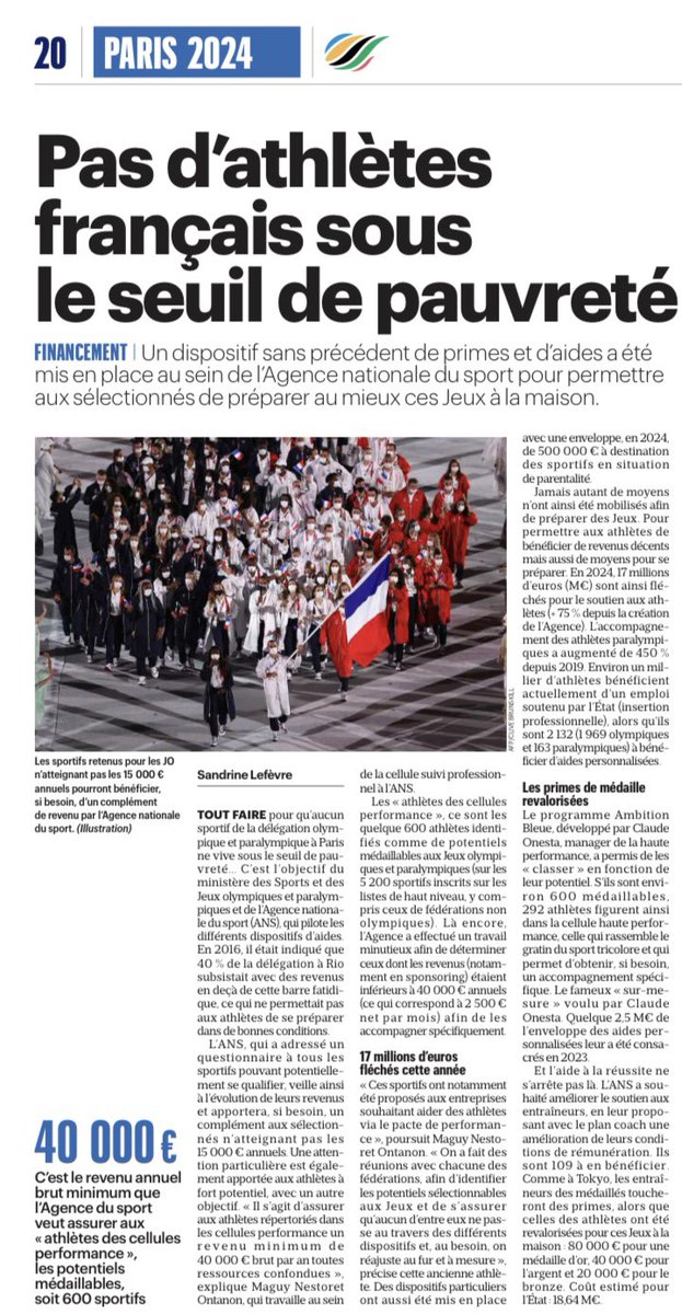 Merci à <a href="/LEFEVRESANDRINE/">Sandrine Lefèvre</a> <a href="/leparisien/">Le Parisien</a> pour cette mise en lumière de ce que fait l’ <a href="/Agence_du_Sport/">Agence nationale du Sport</a> pour accompagner les sportifs français vers <a href="/Paris2024/">Paris 2024</a> mais pas que, aux côtés des différents acteurs <a href="/Sports_gouv/">Ministère des Sports 🇫🇷</a> <a href="/fondationsport/">Fondation du Sport Français</a>  <a href="/PaulineCorsica/">Pauline Lambertini</a> <a href="/CollardOdile/">Collard Odile</a> <a href="/SanaurFrederic/">Frédéric Sanaur</a>