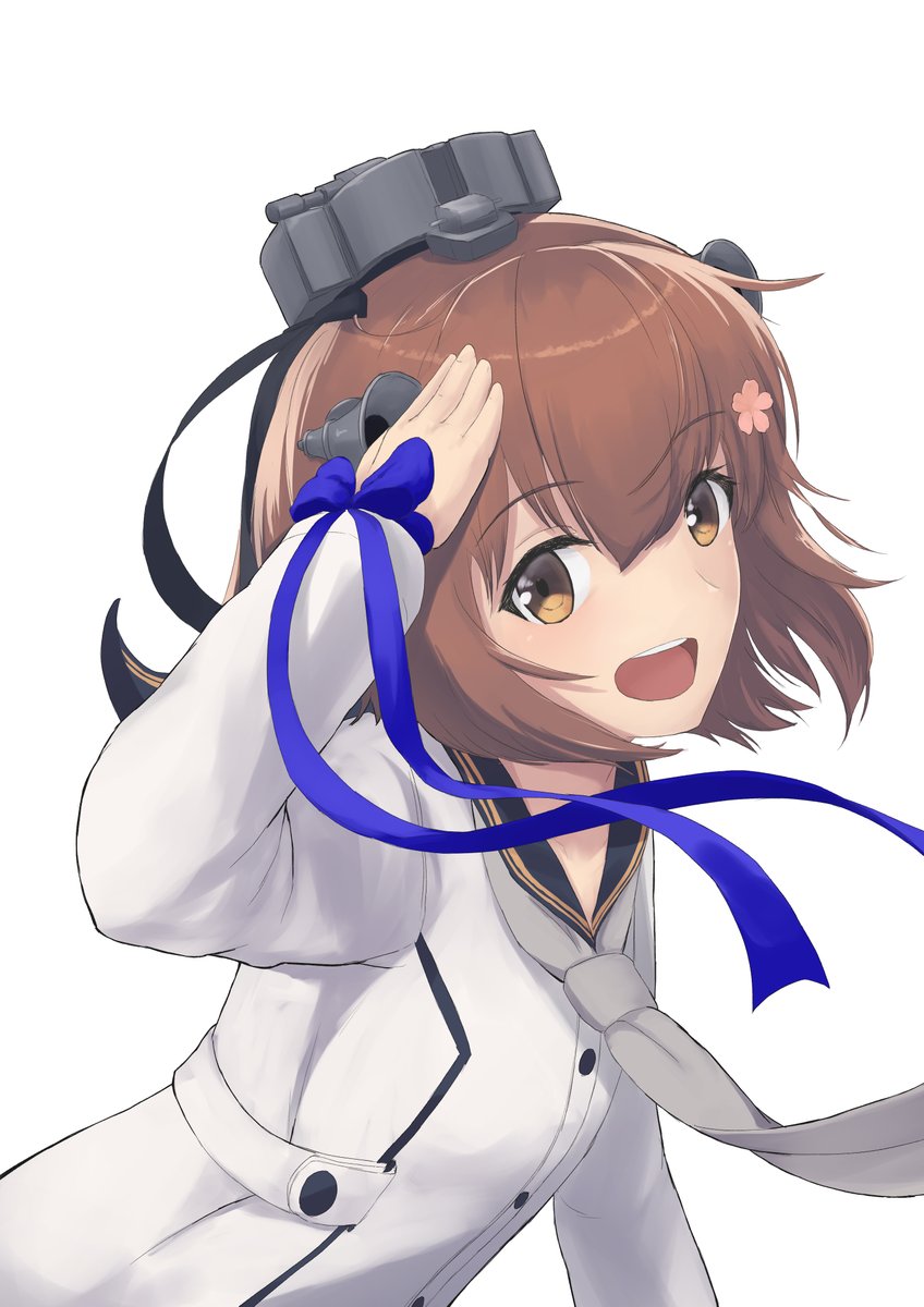 yukikaze (kancolle) 1girl solo looking at viewer smile open mouth short hair simple background  illustration images