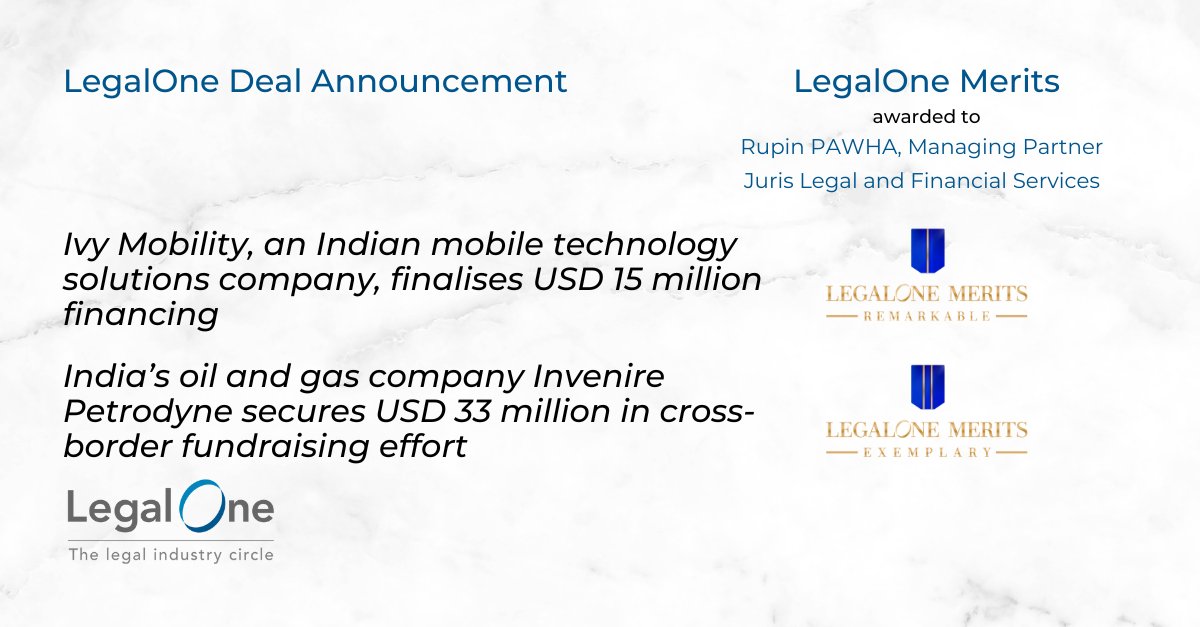 LegalOneGlobal's tweet photo. Check out the latest evaluated deals and transactions awarded #LegalOneMerits to Managing Partner, Rupin PAWHA from Juris Legal. @JurisLegal1

For further information, visit his profile page: https://t.co/QpkfFK3iEB

#LegalOne #legal #lawyer #lawfirm #India https://t.co/QT9ndTdZeE