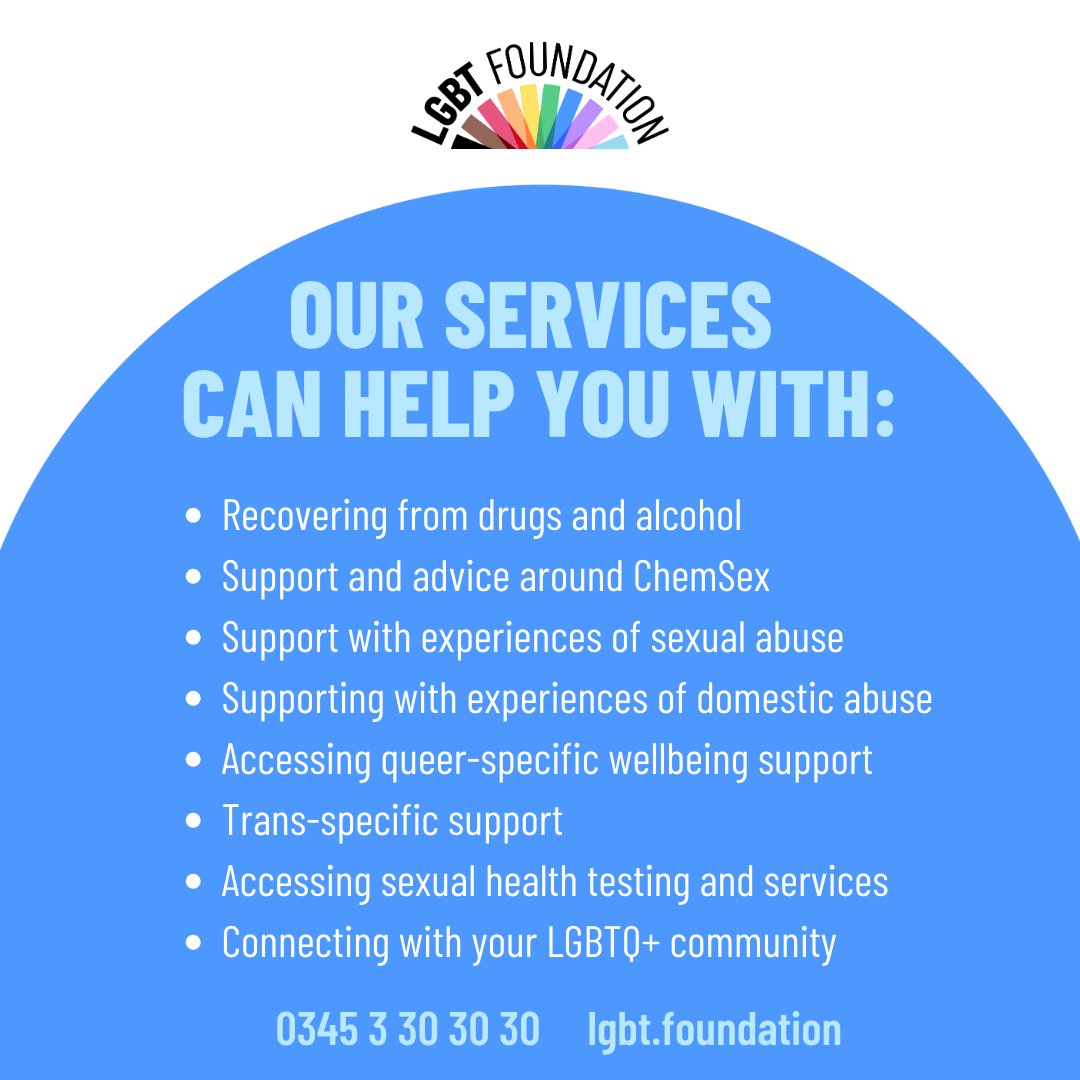You're not alone on this journey. 🏳️‍🌈 Our services uplift and empower LGBTQ+ people as they navigate life's challenges and celebrate victories. From mental health support to guidance on staying safe, we're here to help you thrive. lgbt.foundation 💪 #LGBTQ+Support