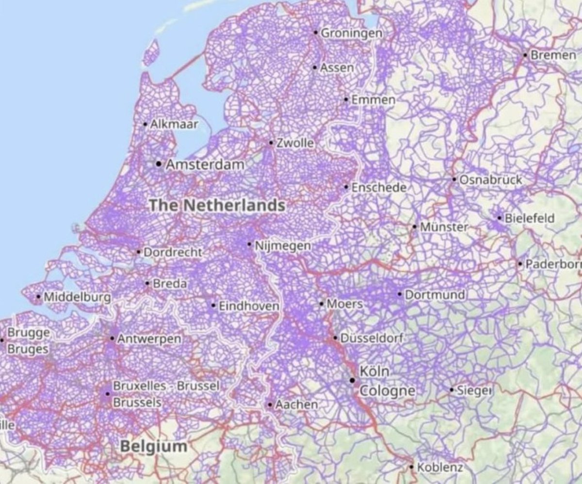 The Netherlands wasn't always known as a biking country. In the past 20 years, the Netherlands has doubled the length of its separated cycle path network, which stretches 35,000 km across the country. Map source: vividmaps.com