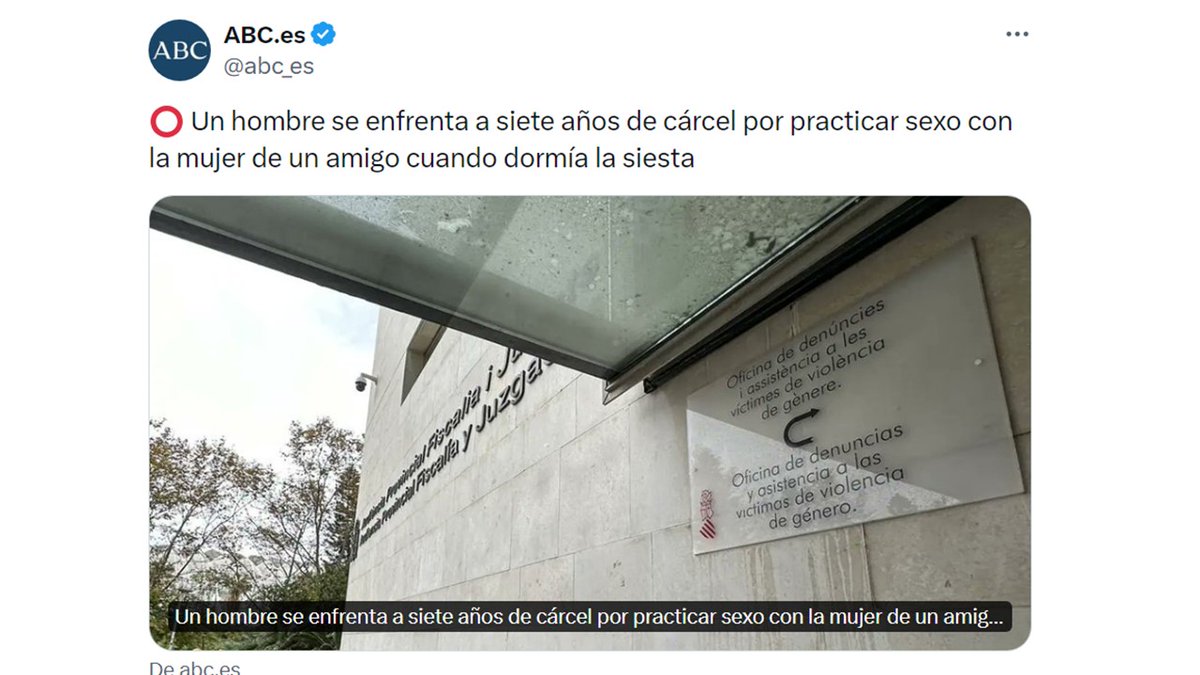 ¡Pero vamos a ver <a href="/abc_es/">ABC.es</a>!
¡Es un violador!
No se "enfrenta" a 7 años. Es la consecuencia.
No es "practicar sexo". Es violar.
No es "la mujer de un amigo". Es la víctima. 
No "dormía la siesta". Estaba afectada x la medicación por su enfermedad.
¡Basta ya!