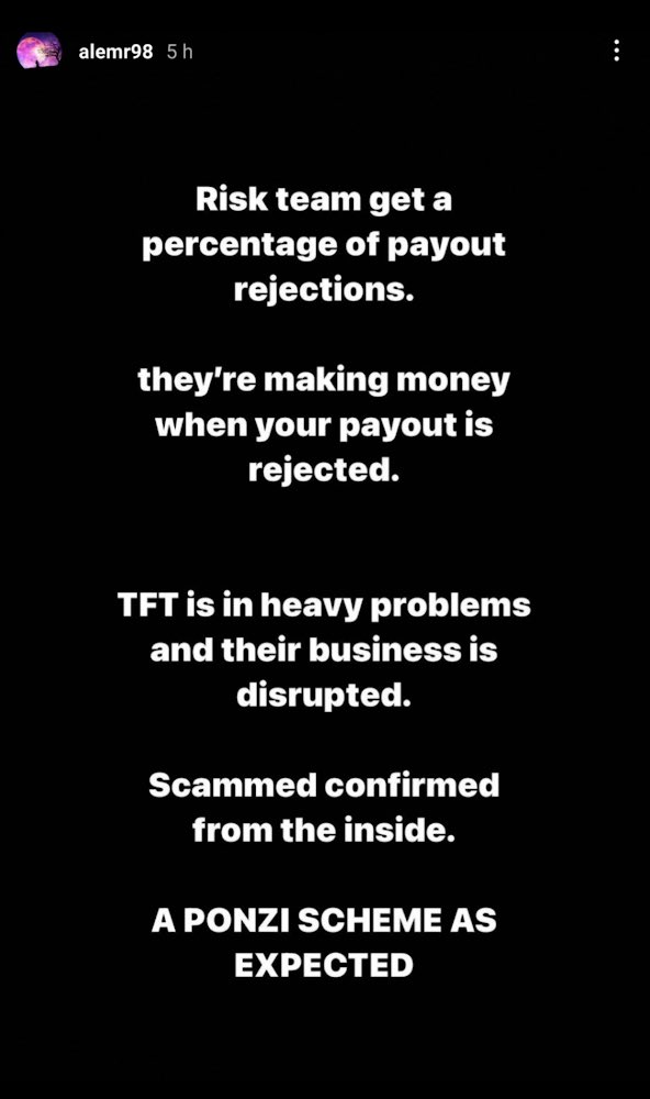 Markus_AdrianYT's tweet photo. 🚨 Inside Information on TFT 🚨

From ex-employees *allegedly*

The workers got commission for rejecting payouts 😳

#thefundedtrader #scam https://t.co/n4Gfyt6gZH
