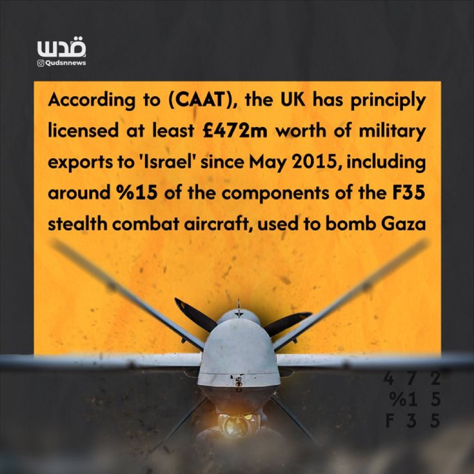 The UK 🇬🇧 is guilty of providing the weapons to Israel 🇮🇱 that are being used to bomb innocent civilians and commit genocide in Gaza 🇵🇸 No more equivocation. Sanctions against Israel 🇮🇱 now. Boycott Israel 🇮🇱 now. An end to the arms trade now.