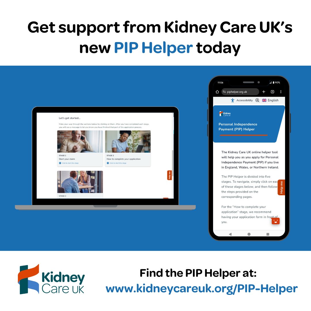 If you are a kidney patient applying for Personal Independence Payment (PIP), you can get free online support from our PIP Helper. The Helper breaks down each stage of the application process and includes example answers. Find out more at: kidneycareuk.org/PIP-Helper