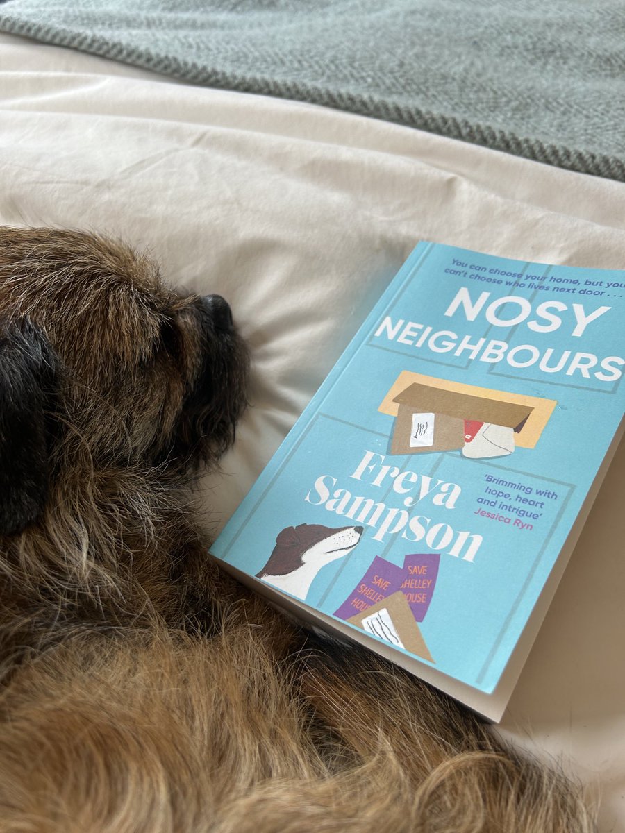 Perfect Sunday morning. Duvet, border terrier and this wonderful, funny, heartwarming book by ⁦@SampsonF⁩ who just gets better and better. Out on Thursday! 😊 #nosyneighbours