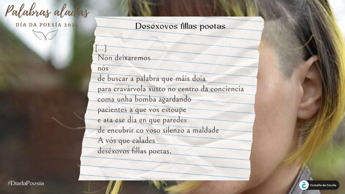 bibcoruna's tweet photo. Seguimos celebrando o Día da Poesía!. En #PalabrasAladas queremos dar protagonismo a @nuriavil2 dende #BMesoiro. Poeta oral galega cunha forza escénica magnética #PoesíaContemporánea #PoesíaEmerxente https://t.co/QY6BKdCBl5