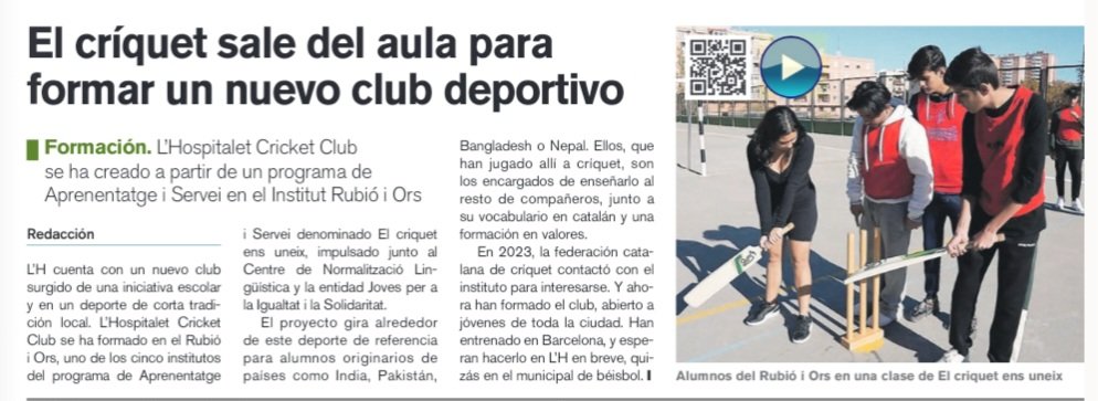 📰 Diari de L'Hospitalet, secció Esports, pàg.21 @lhdigitalh Així és! El projecte ApS 'El criquet uneix' ha impulsat la creació de L'Hospitalet Cricket Club. Gràcies a les persones, serveis i entitats que ho heu fet possible! 🏏⚾️💪🏾😊 lhdigital.cat/pdfs/diari-de-…