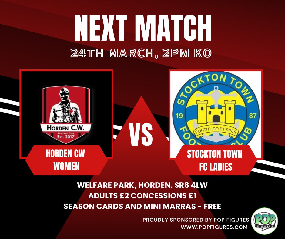 🚨 GAME DAY 🚨

📆 24th March 2024
⚽️ Stockton Town FC Ladies
⏰ 2pm 
🏟️ Welfare Park, Horden. SR8 4LW. 
🎟️ £2/1 

Marras Munchbox will be open for drinks and snacks🥤 🍺 🍫 🍬 

Let’s go! 

🔴⚫️⚽️
#UpTheMarras