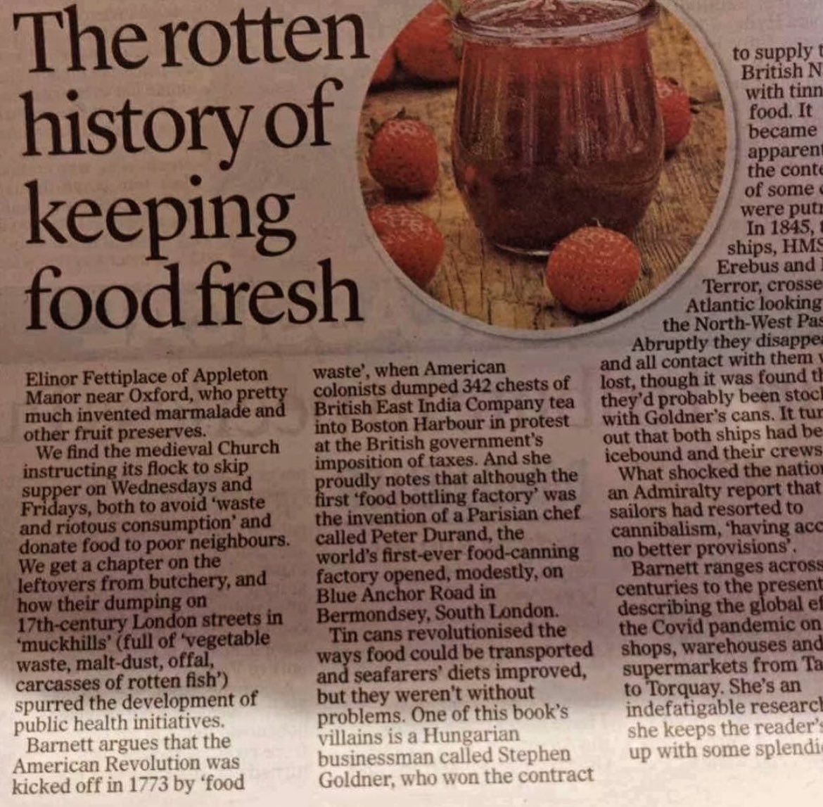 A lovely review of Leftovers: A History of Food Waste and Preservation in the Mail on Sunday this morning☀️ ‘She’s an indefatigable researcher. And she keeps the reader’s spirits up with some splendid stories’ #foodwaste #foodwasteactionweek #leftovers