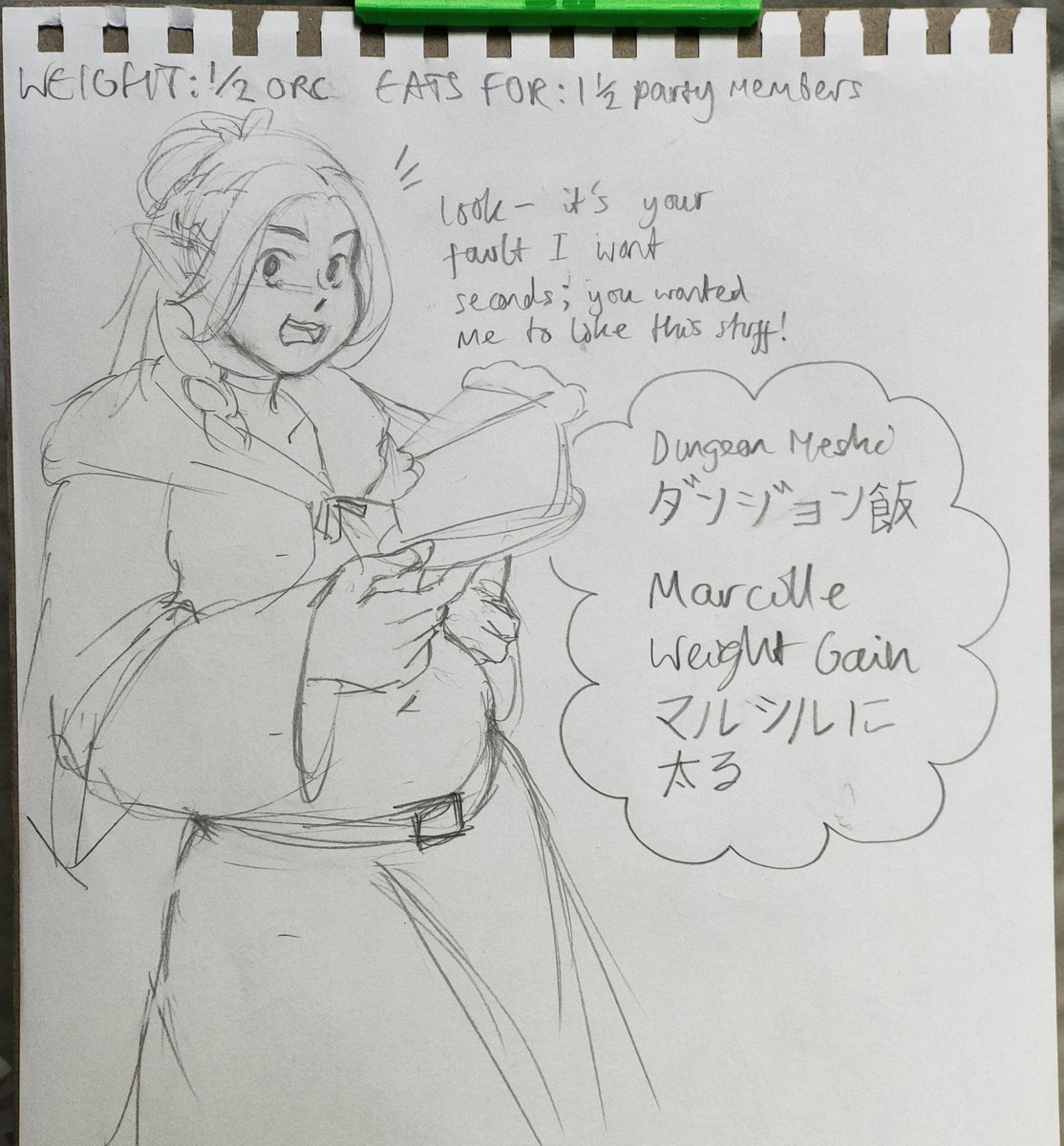 squishcakesart's tweet photo. marcille becomes a dungeon fatty! https://t.co/MdakoWQUIs