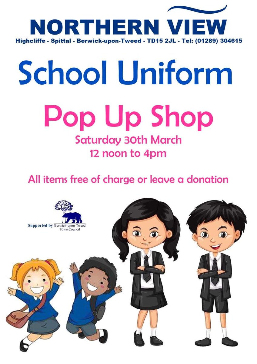 Next Saturday (30th March) we are holding a School Uniform Pop Up Shop between 12 noon and 4pm. If your children have outgrown their school clothes, please come along and see if we have what you need! No clothing donations required. All items free of charge or leave a donation.