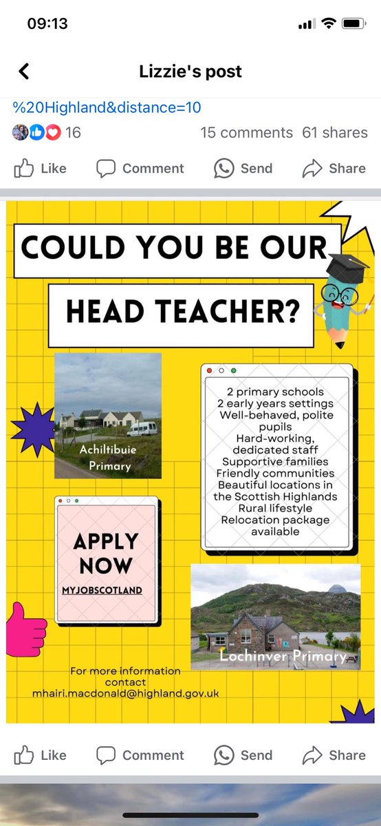 Achiltibuie and Lochinver looking for a new HT.