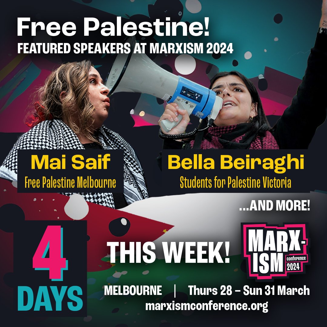 Marxism Conference 2025 (@marxism_conf) on Twitter photo Don't miss these and other fighters for Palestine when they speak at Marxism 2024! 🇵🇸🇵🇸🇵🇸
Mai and Bella are two epic <a href="/FPMelbourne/">Free Palestine Melbourne</a> and <a href="/s4palestine_vic/">Students for Palestine Victoria</a> activists who have led the solidarity marches in Melbourne.
👉 Full program + tix: marxismconference.org Don't miss these and other fighters for Palestine when they speak at Marxism 2024! 🇵🇸🇵🇸🇵🇸
Mai and Bella are two epic <a href="/FPMelbourne/">Free Palestine Melbourne</a> and <a href="/s4palestine_vic/">Students for Palestine Victoria</a> activists who have led the solidarity marches in Melbourne.
👉 Full program + tix: marxismconference.org