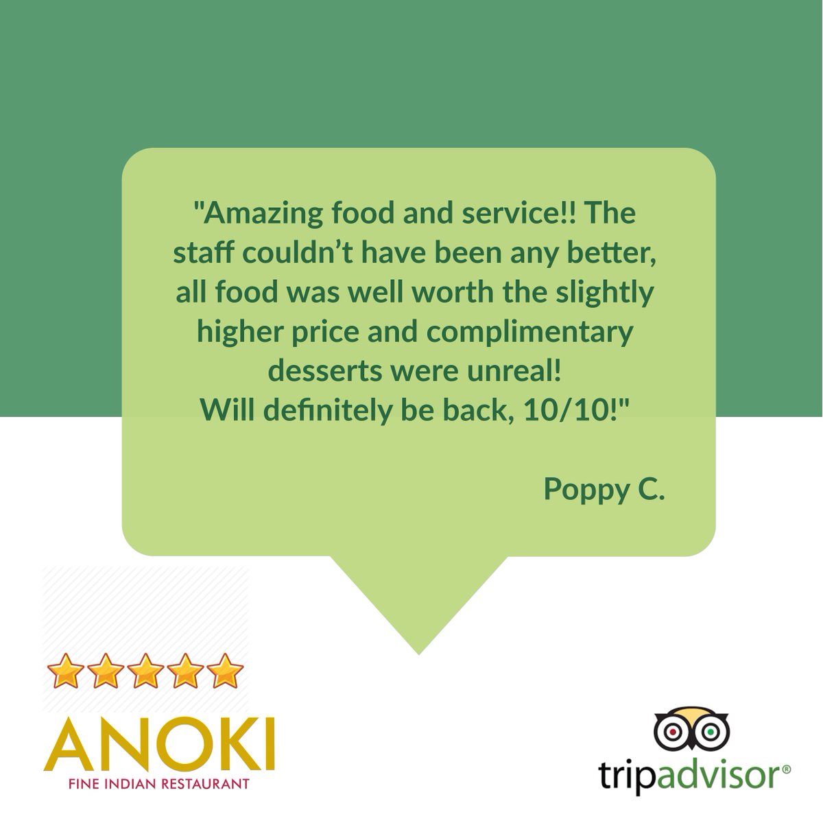 Thank you, Poppy, for your wonderful review! We’re delighted you enjoyed your visit to #Anoki! Please leave us a review at: Derby - buff.ly/2JMs5Yg Burton - buff.ly/2JIURJ5 Nottingham - buff.ly/2JMs9qY Thank you!