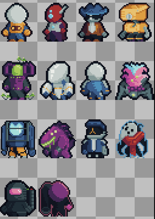 CursedCode's tweet photo. Finally done Risk of rain 2's survivors in goober-esc style!

#riskofrain #pixelart #aseprite #ドット絵 #fanart  #art https://t.co/GmRaduvHXN