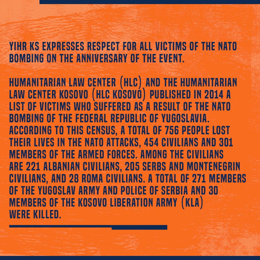 We Remember the Victims of the NATO Bombing YIHR KS expresses respect for all victims of the NATO bombing on the anniversary of the event.