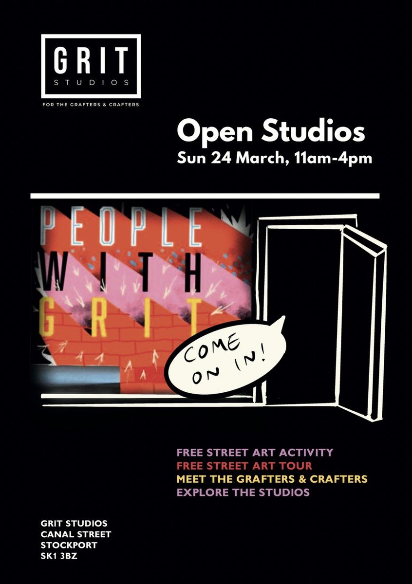 There's heaps happening in Stockport today as part of @SKTownOfCulture Be sure to factor in some time to visit us on Canal Street, a short hop from Underbank You'll meet some of Stockport's top 'Grafters & Crafters' We've also got a free street art workshop See you there!