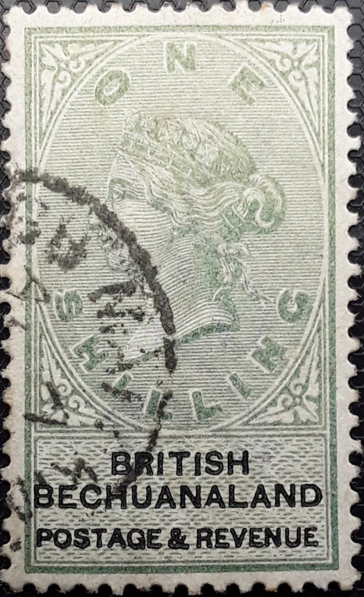 Off to Southern Africa for #StampDaily. A handsome #QV 1 shilling #definitive from British Bechuanaland, now #Botswana of course. Dual colour and taller dimensions set this one apart. #philately #philatelie #stamps #timbres #briefmarken #sellos #frimærker #used